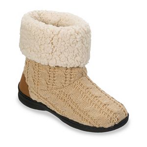 Dearfoams Women's Cable-Knit Memory Foam Bootie Slippers