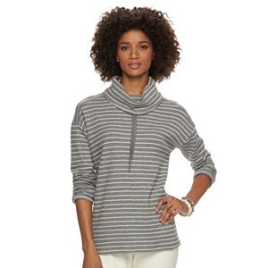 Petite Chaps Striped Thermal Cowlneck Pullover