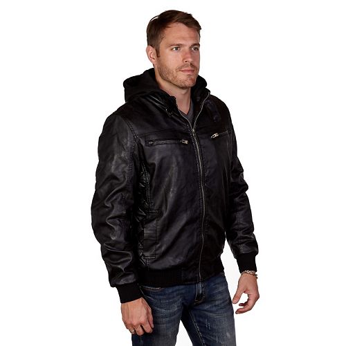 Men's XRAY Faux-Leather Hooded Jacket