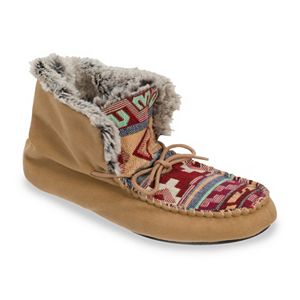 Dearfoams Women's Jacquard Microsuede Memory Foam Bootie Slippers