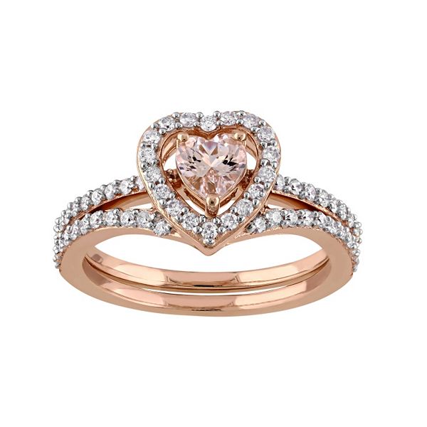 Stella Grace 10k Rose Gold 1/2 Carat T.W. Diamond & Morganite Heart  Engagement Ring Set