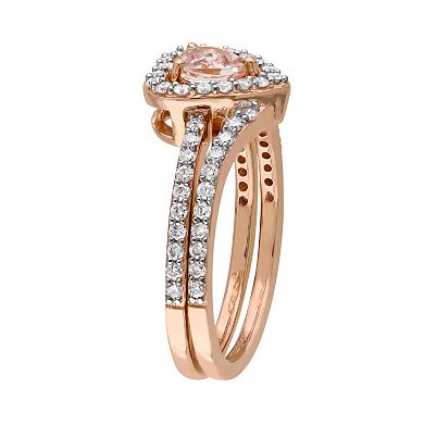 Stella Grace 10k Rose Gold 1/2 Carat T.W. Diamond & Morganite Heart Engagement Ring Set