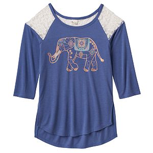 Girls 7-16 & Plus Size Mudd® Raglan Lace High-Low Graphic Tee