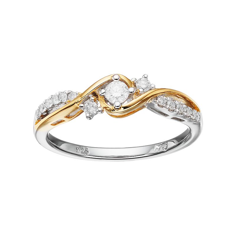 I Promise You Two Tone Sterling Silver 1/4 Carat T.W. Diamond 3-Stone Promi