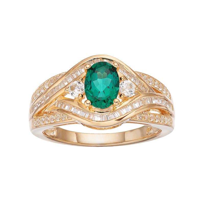 10k Gold 3/8 Carat T.W. Diamond & Emerald Twist Ring, Womens, Size: 6, Gre