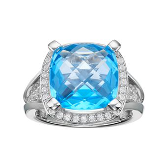 MASTERPIECE Sterling Silver Blue Topaz & Lab-Created White Sapphire Halo Ring