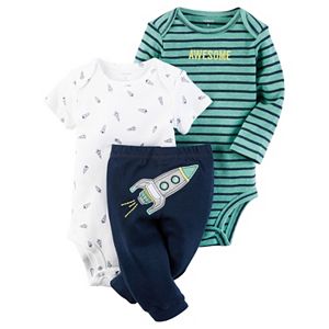 Baby Boy Carter's Striped Bodysuit, Print Bodysuit & Embroidered Pants Set