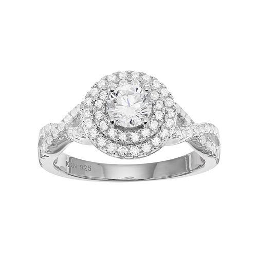 Sterling Silver Cubic Zirconia Halo Engagement Ring