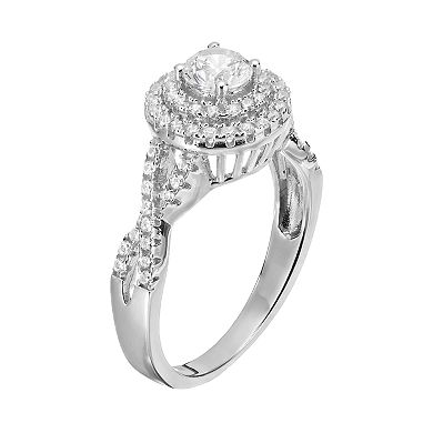 Sterling Silver Cubic Zirconia Halo Engagement Ring