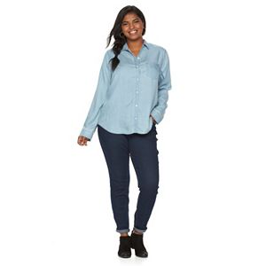 Juniors' Plus Size SO® Button Down Chambray Shirt