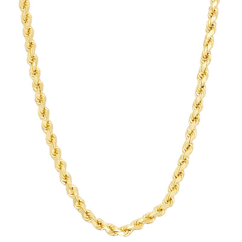 Sterling Silver Rope Chain Necklace, Womens, Size: 20, Yellow