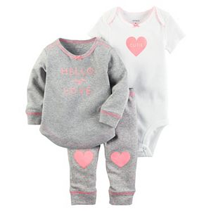 Baby Girl Carter's Heart Bodysuit, Embroidered Top & Pants Set