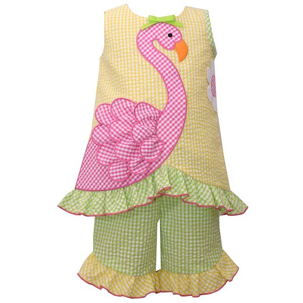 Toddler Girl Bonnie Jean Seersucker Flamingo Dress & Ruffled Capri Set