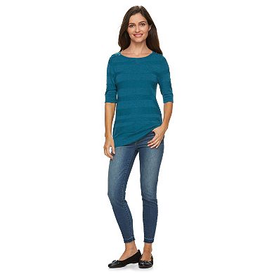 Women's Croft & Barrow® Shadow-Stripe Boatneck Sweater