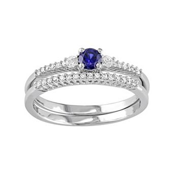 Stella Grace Sterling Silver 1/10 Carat T.W. Diamond & Lab-Created Blue & White Sapphire Engagement Ring Set