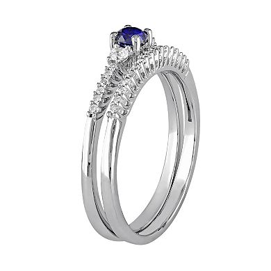 Stella Grace Sterling Silver 1/10 Carat T.W. Diamond & Lab-Created Blue & White Sapphire Engagement Ring Set