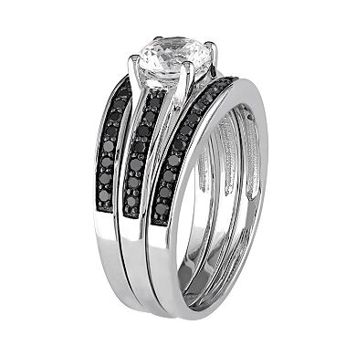 Stella Grace Sterling Silver 1/2 Carat T.W. Black Diamond & Lab-Created White Sapphire Engagement Ring Set
