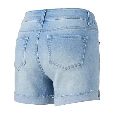 Juniors' SO® Raw-Edge Denim Midi Shorts