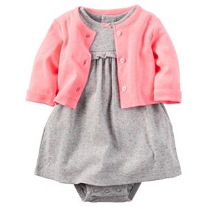 Baby Girl Carter's Ruffled Mock-Layer Dress & Cardigan Set