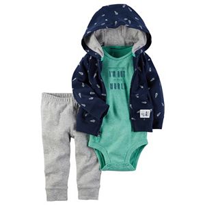 Baby Boy Carter's Space  Bodysuit, Print Hooded Cardigan & Pants Set