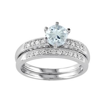 Stella Grace 10k White Gold Aquamarine & 1/3 Carat T.W. Diamond Engagement Ring Set