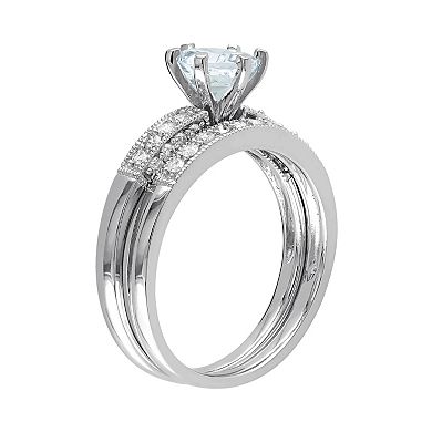 Stella Grace 10k White Gold Aquamarine & 1/3 Carat T.W. Diamond Engagement Ring Set