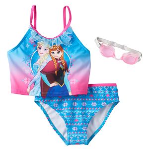 Disney's Frozen Elsa & Anna Girls 4-6x 2-pc. Mesh Ruffle Tankini Swimsuit Set