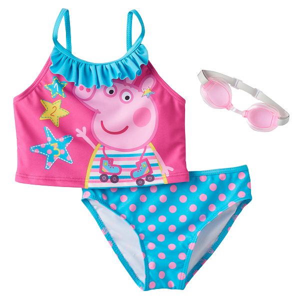Peppa Pig Girls Tankini Swimsuit 4 6x Pink Blue New NWT Bathing Suit 2pc 