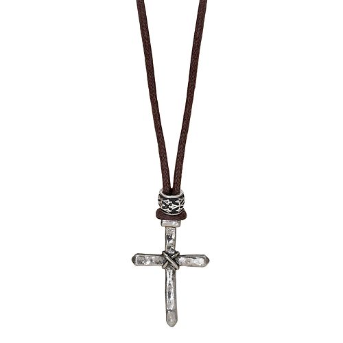 Men's Brown Cord Cross Necklace