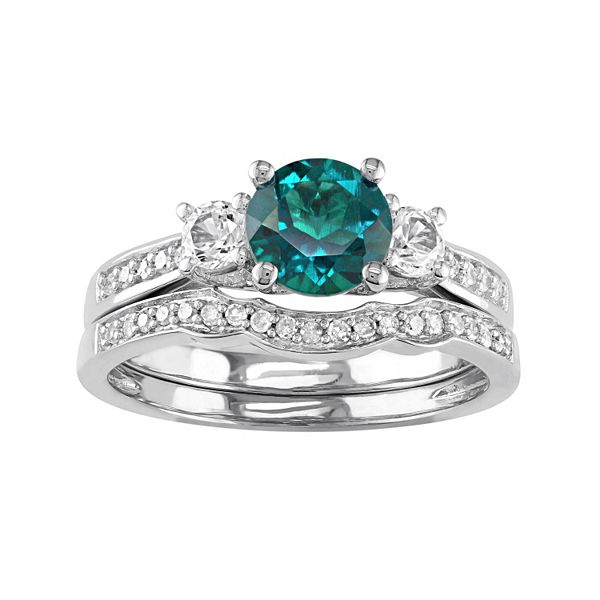 Stella Grace 10k White Gold Lab-Created Emerald, White Sapphire & 1/6 ...