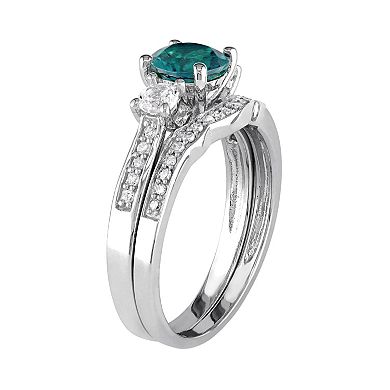 Stella Grace 10k White Gold Lab-Created Emerald, White Sapphire & 1/6 Carat T.W. Diamond Engagement Ring Set