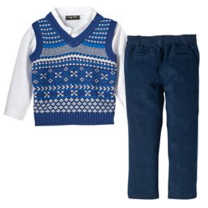 Baby Boy Only Kids Apparel Argyle Sweater Vest, Plaid Shirt & Corduroy Pants Set