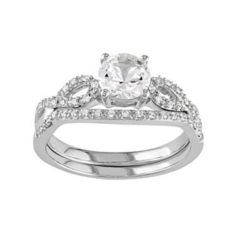 Stella Grace 10k White Gold Lab-Created White Sapphire & 1/6 Carat T.W. Diamond Engagement Ring Set
