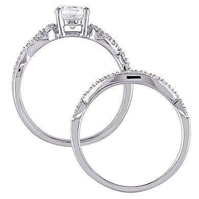 Stella Grace 10k White Gold Lab-Created White Sapphire & 1/6 Carat T.W. Diamond Engagement Ring Set