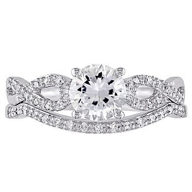 Stella Grace 10k White Gold Lab-Created White Sapphire & 1/6 Carat T.W. Diamond Engagement Ring Set