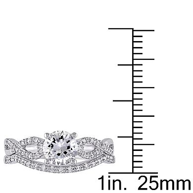 Stella Grace 10k White Gold Lab-Created White Sapphire & 1/6 Carat T.W. Diamond Engagement Ring Set