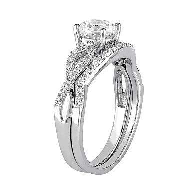 Stella Grace 10k White Gold Lab-Created White Sapphire & 1/6 Carat T.W. Diamond Engagement Ring Set