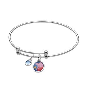 Peppa Pig Kids' Silver-Plated Crystal Charm Bangle Bracelet