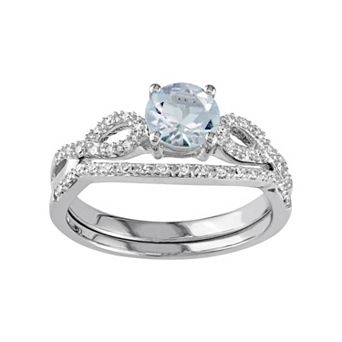 Stella Grace 10k White Gold Aquamarine & 1/6 Carat T.W. Diamond Engagement Ring Set