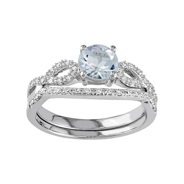 Stella Grace 10k White Gold Aquamarine & 1/6 Carat T.W. Diamond ...