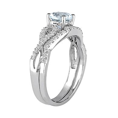 Stella Grace 10k White Gold Aquamarine & 1/6 Carat T.W. Diamond Engagement Ring Set