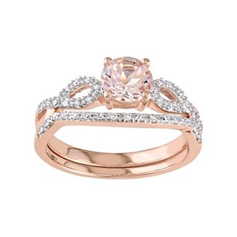 Stella Grace 10k Rose Gold Morganite & 1/6 Carat T.W. Diamond Engagement Ring Set