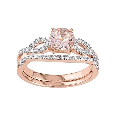 Stella Grace 10K Rose Gold Morganite 1 6 Carat T.W. Diamond Engagement Ring Set Women s
