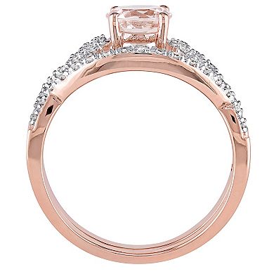 Stella Grace 10k Rose Gold Morganite & 1/6 Carat T.W. Diamond Engagement Ring Set