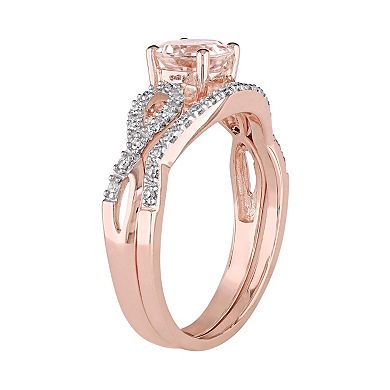 Stella Grace 10k Rose Gold Morganite & 1/6 Carat T.W. Diamond Engagement Ring Set