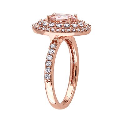 Stella Grace 14k Rose Gold Morganite & 9/10 Carat T.W. Diamond Oval Halo Engagement Ring