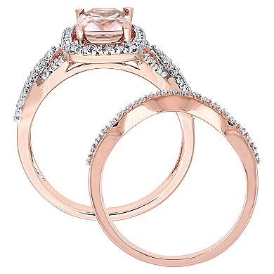 Stella Grace 10k Rose Gold Morganite & 1/4 Carat T.W. Diamond Engagement Ring Set