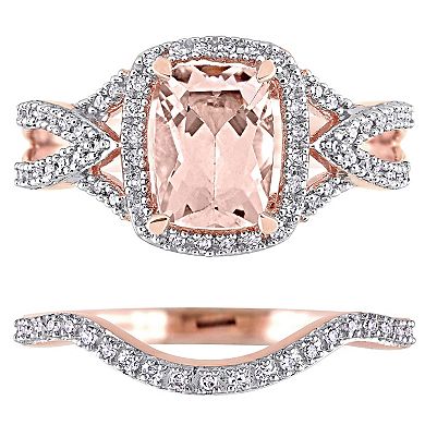 Stella Grace 10k Rose Gold Morganite & 1/4 Carat T.W. Diamond Engagement Ring Set