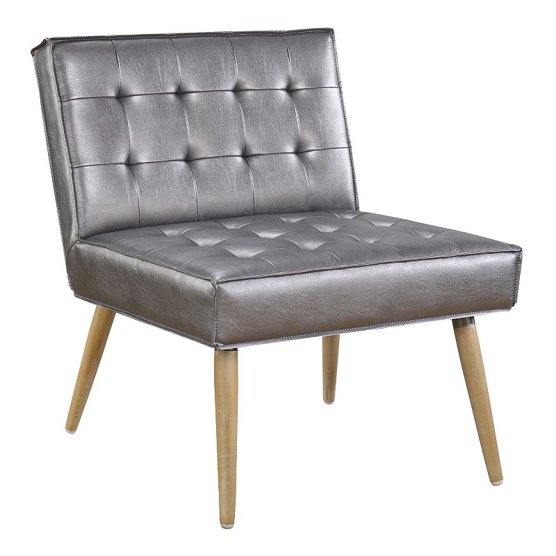 OSP Home Furnishings Amity Metallic Finish Tufted Accent Chair, Grey
