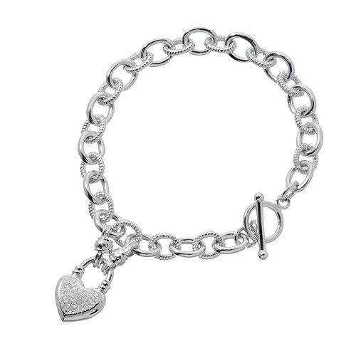 Sterling Silver 1/4 Carat T.W. Diamond Heart Charm Bracelet